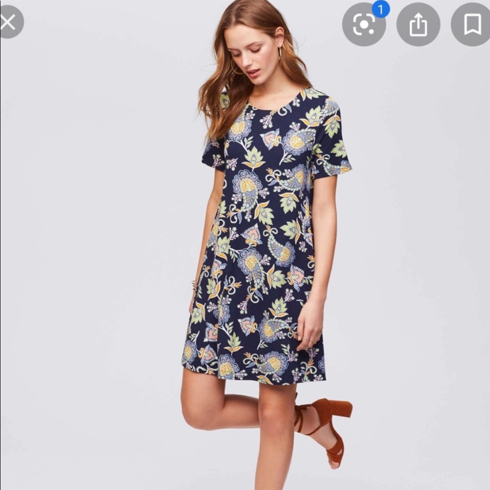 LOFT FLORAL PAISLEY SWING MINI DRESS, GRAPHIC FLORAL PRINT. LIKE NEW, WORN ONCE.